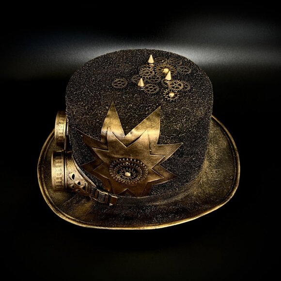 Steampunk Top Hat Metallic Scientist Time Traveler Halloween Costume Cosplay Hat - Picture 5 of 6